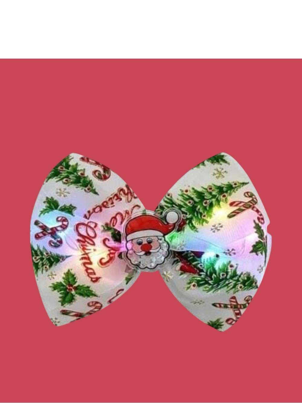 New BUNDLE of 2 Girls Christmas Santa Claus Light Up Bows Holiday Festive Fun